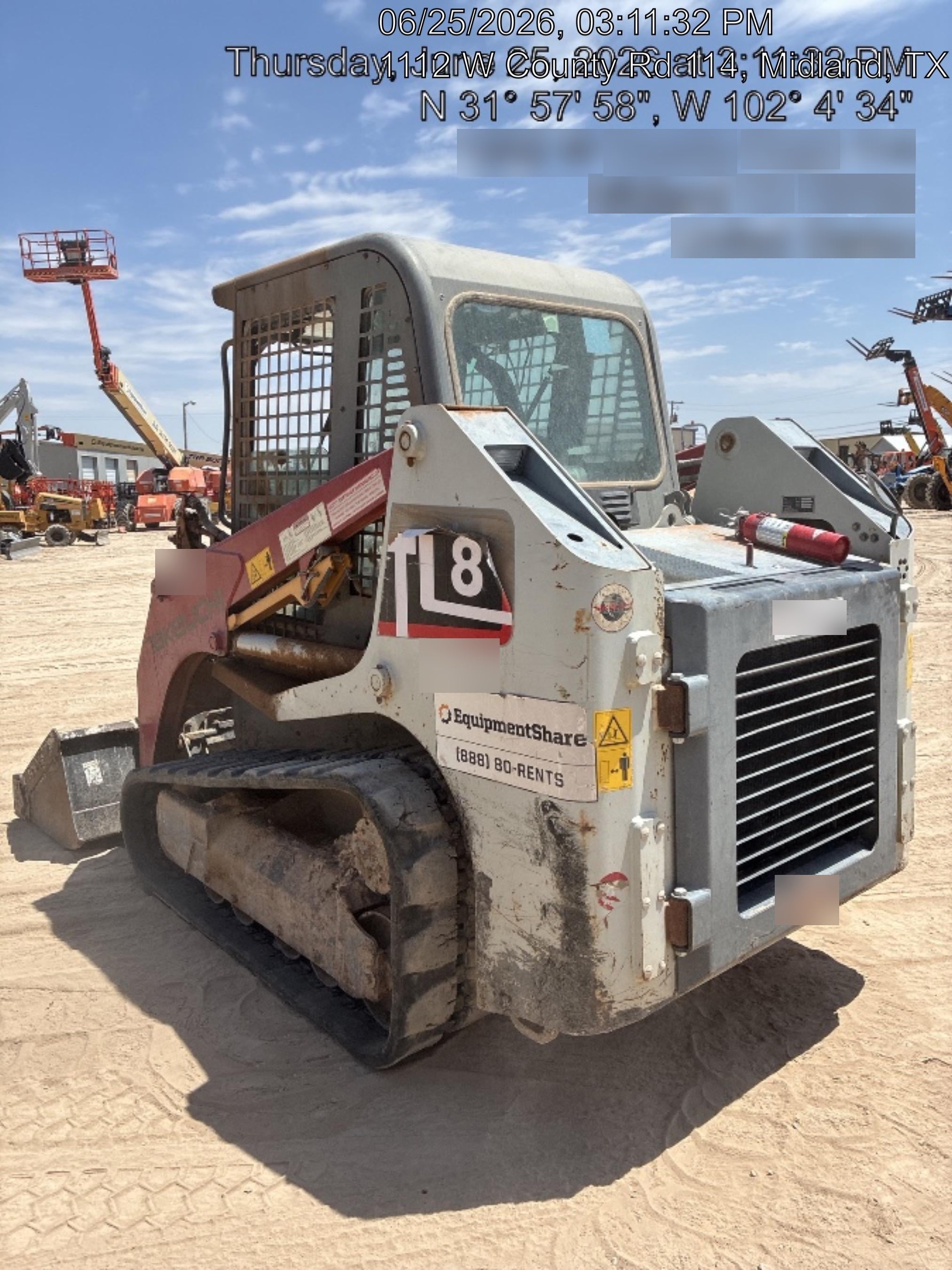 2019 Takeuchi TL8 Cab, Heat/AC, Defroster, 15" Wide Rubber Tracks, Back-up Alarm, Front & Rear Working Lights, Auxiliary Hydraulics, Two-Speed Travel, Electronic Monitoring System, Hydraulic Universal Quick Hitch 76" HD Dirt Bucket with 8 Teeth, 20.3 cubic feet Capacity