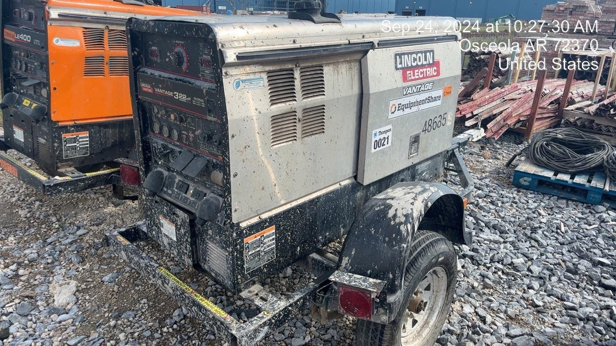 2019 Lincoln Electric Vantage 322 Ready-Pak 3, Two Wheel Trailer, Fender and Light Kit, Cable Rack