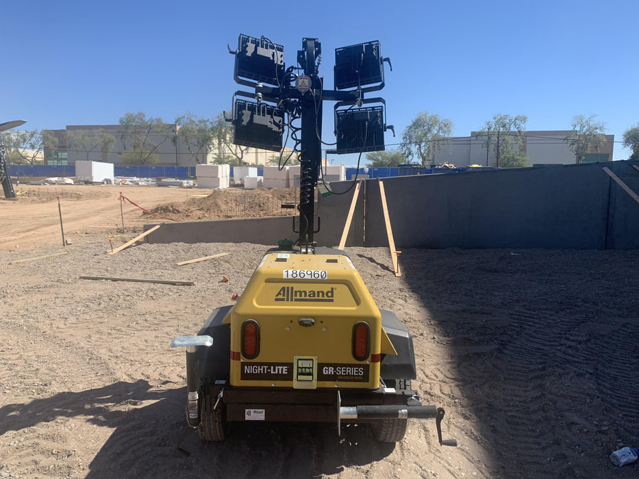 Allmand NLV3GR (4) LED Light Fixture 350W, 23' Vertical Mast, 3kW Prime, Towable, Deep Sea L401, Leveling Jacks, Yanmar T4F 5.8hp