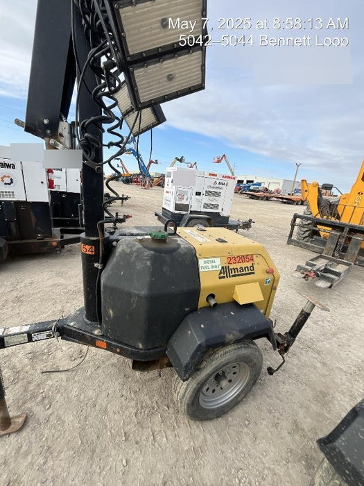 2022 Allmand NLV3GR (4) LED Light Fixture 350W, 23' Vertical Mast, 3kW Prime, Towable, Deep Sea L401, Leveling Jacks, Yanmar T4F 5.8hp