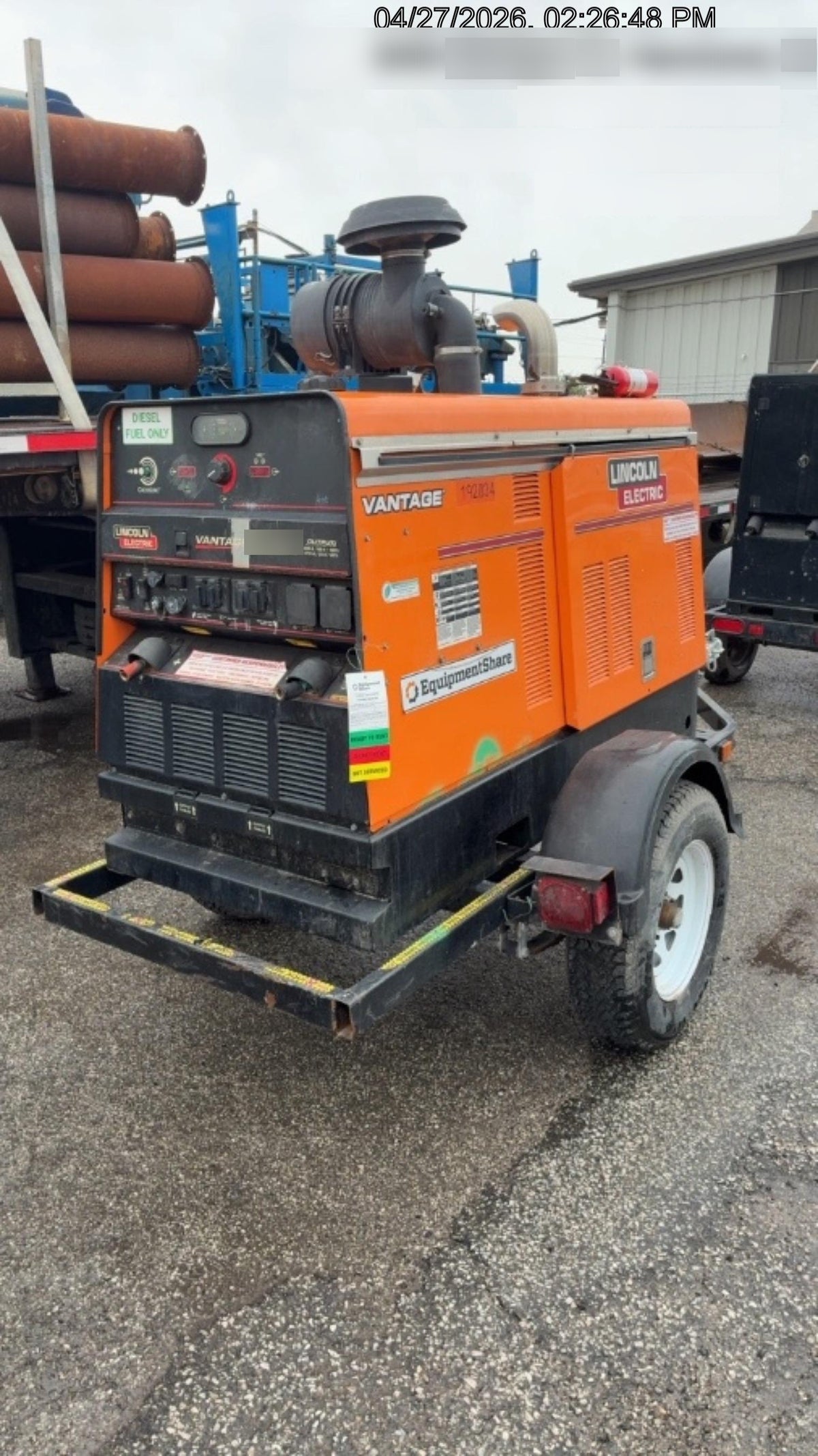 2021 Lincoln Electric Vantage 549X Ready Pak 3, ORANGE (includes trailer, cable rack, fender light kit)