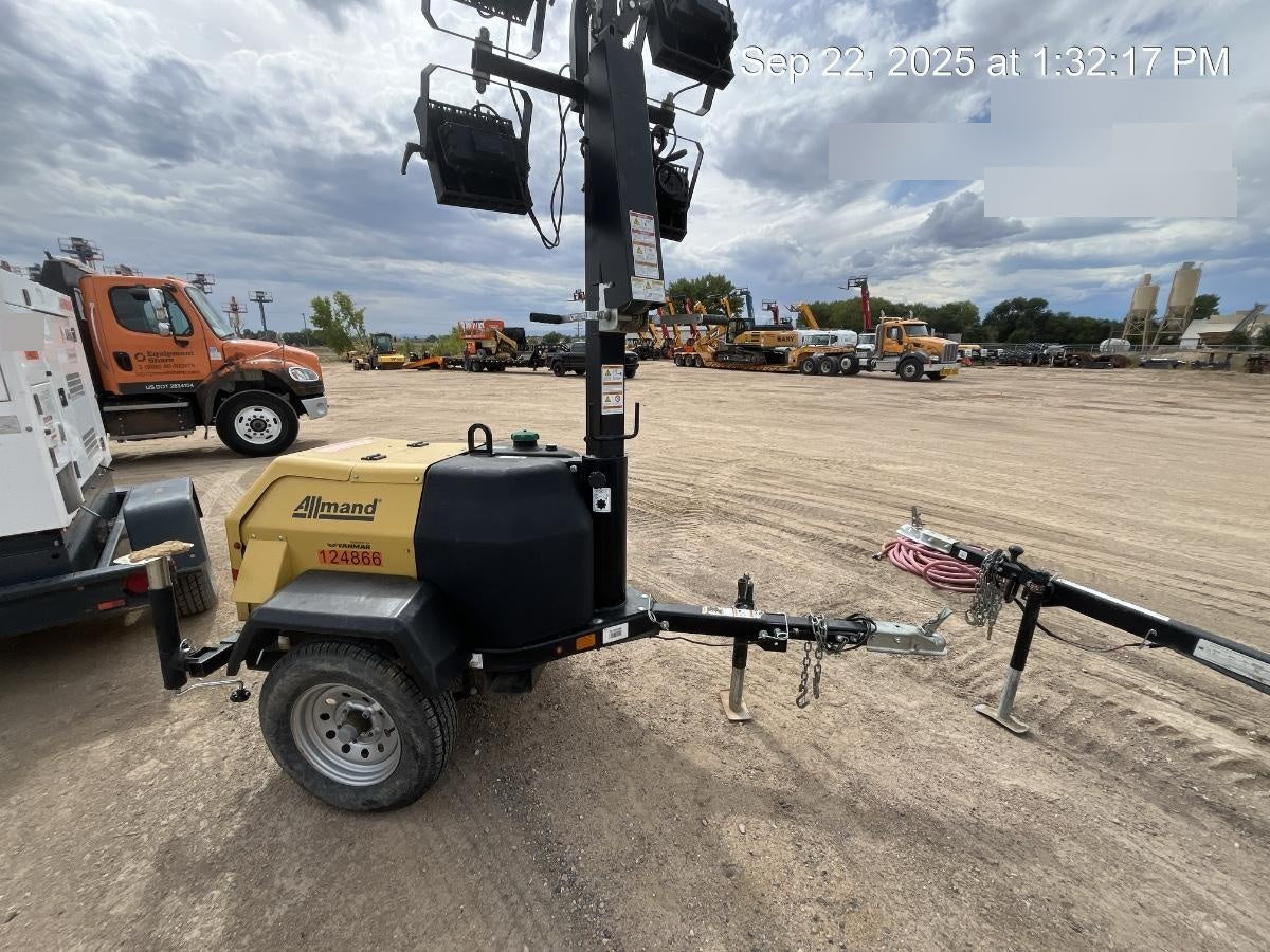 2020 Allmand NLV3GR (4) LED Light Fixture 350W, 23' Vertical Mast, 3kW Prime, Towable, Deep Sea L401, Leveling Jacks, Yanmar T4F 5.8hp