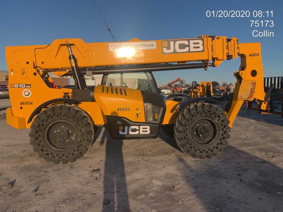2019 JCB 510-56 Canopy, 74 HP, Solid Tires, STD Worklight, Beacon, Aux Hydraulics, Lifting Eye, Back up Alarm w/66" Carriage/60" Forks