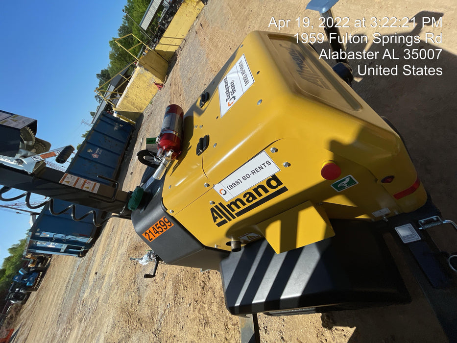 2022 Allmand NLV3GR (4) LED Light Fixture 350W, 23' Vertical Mast, 3kW Prime, Towable, Deep Sea L401, Leveling Jacks, Yanmar T4F 5.8hp