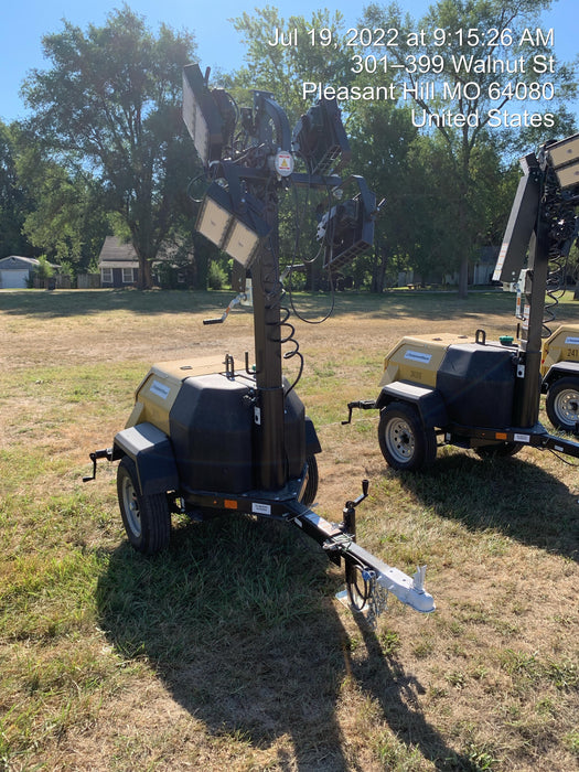 2022 Allmand NLV3GR (4) LED Light Fixture 350W, 23' Vertical Mast, 3kW Prime, Towable, Deep Sea L401, Leveling Jacks, Yanmar T4F 5.8hp