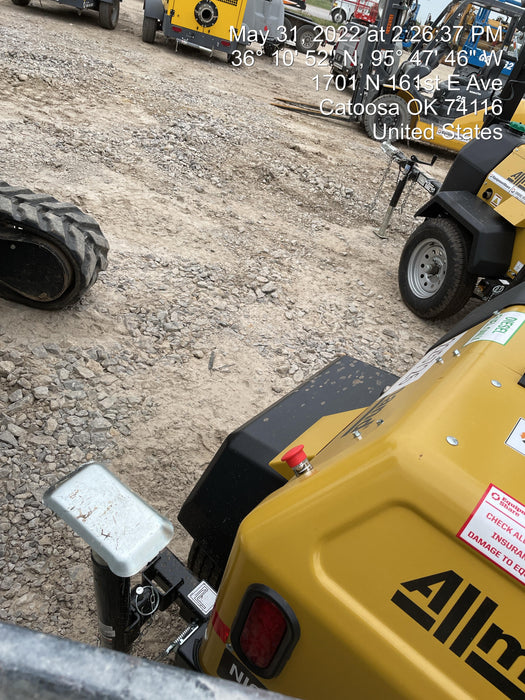 2022 Allmand NLV3GR (4) LED Light Fixture 350W, 23' Vertical Mast, 3kW Prime, Towable, Deep Sea L401, Leveling Jacks, Yanmar T4F 5.8hp