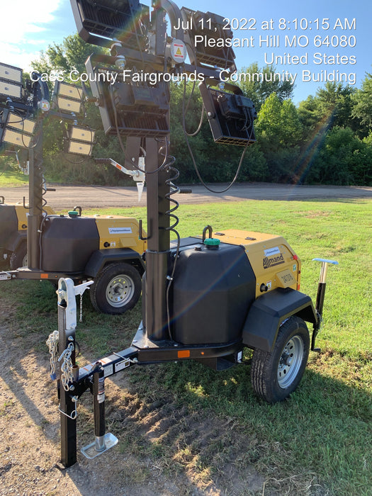 2022 Allmand NLV3GR (4) LED Light Fixture 350W, 23' Vertical Mast, 3kW Prime, Towable, Deep Sea L401, Leveling Jacks, Yanmar T4F 5.8hp