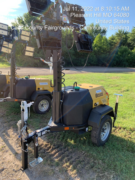 2022 Allmand NLV3GR (4) LED Light Fixture 350W, 23' Vertical Mast, 3kW Prime, Towable, Deep Sea L401, Leveling Jacks, Yanmar T4F 5.8hp