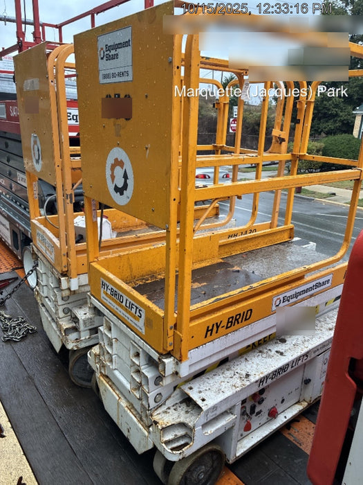 Custom Equipment HB-1430 Hy-Brid Scissor Lift
Platform capacity up to 670 lbs
Working height up to 20 ft
Weighs under 1,700 lbs
Non-marking wheels