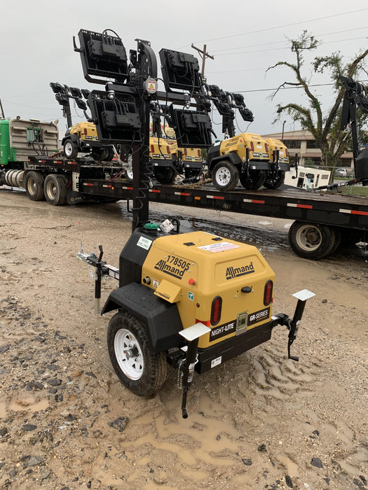 Allmand NLV3GR (4) LED Light Fixture 350W, 23' Vertical Mast, 3kW Prime, Towable, Deep Sea L401, Leveling Jacks, Yanmar T4F 5.8hp