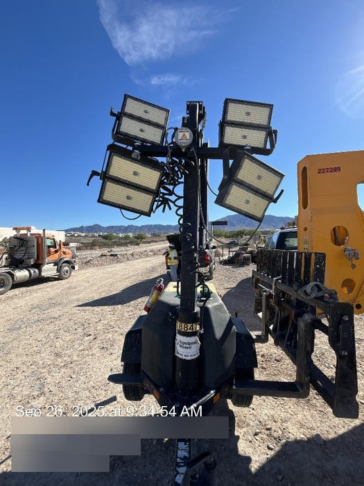 Allmand NLV3GR (4) LED Light Fixture 350W, 23' Vertical Mast, 3kW Prime, Towable, Deep Sea L401, Leveling Jacks, Yanmar T4F 5.8hp