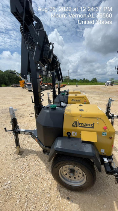 2022 Allmand NLV3GR (4) LED Light Fixture 350W, 23' Vertical Mast, 3kW Prime, Towable, Deep Sea L401, Leveling Jacks, Yanmar T4F 5.8hp