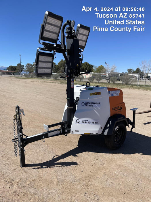 2024 Generac MLT2 Diesel, Flex Switch 120V Input, Powerzone Controller, 
(4) 320W LED Lights, 4kW Generator, 39.9 Gal Fuel Tank, 2" Ball, T3