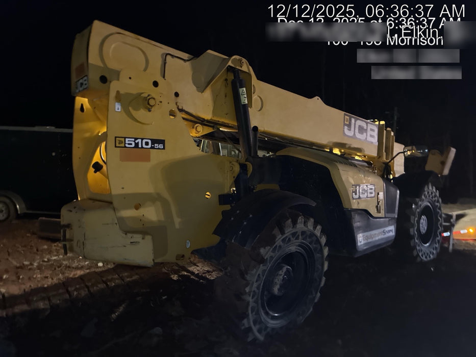 2019 JCB 510-56 Open ROPS, 74 HP, Solid Tires, Worklights, Beacon, Aux Hydraulics, Lifting Eye w/60" Carriage/60" Forks
