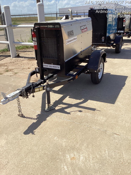 2019 Lincoln Electric Vantage 322 Ready-Pak 3, Two Wheel Trailer, Fender and Light Kit, Cable Rack