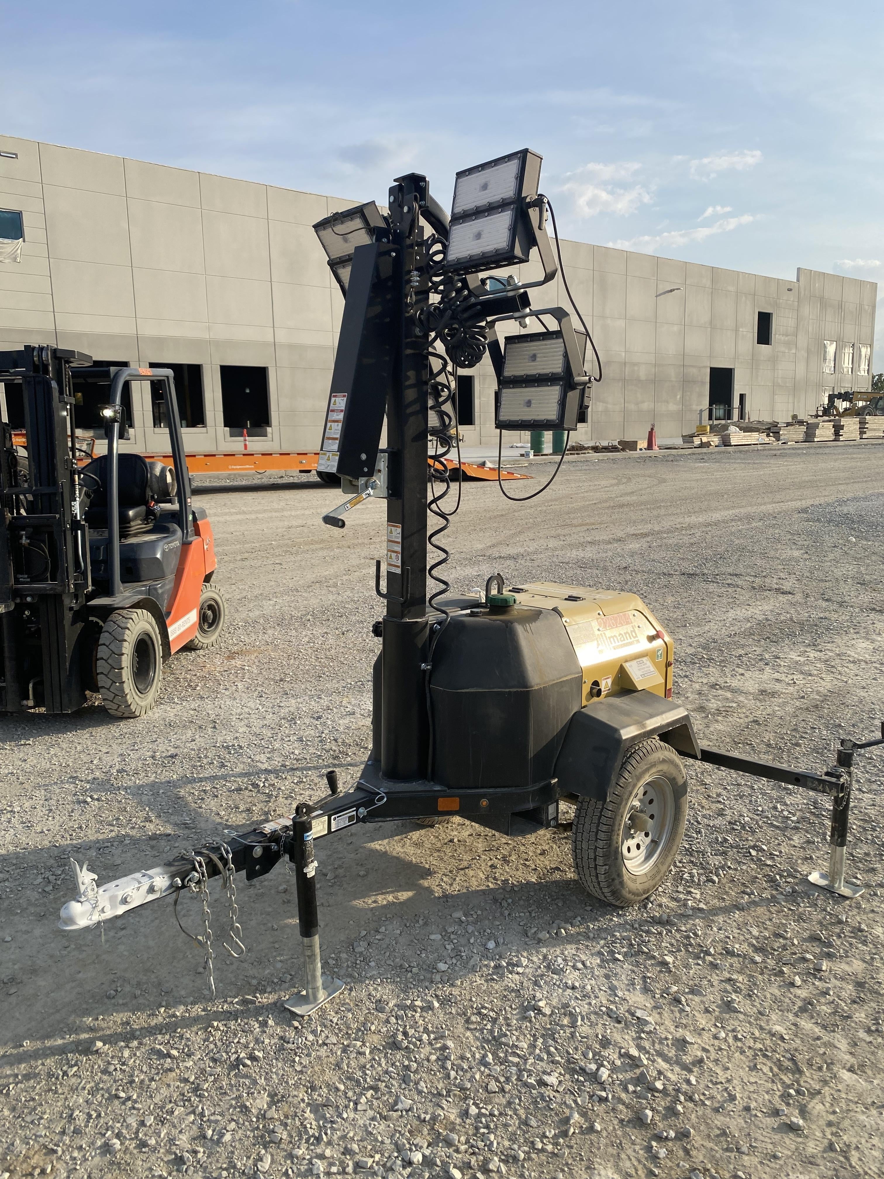 2022 Allmand NLV3GR (4) LED Light Fixture 350W, 23' Vertical Mast, 3kW Prime, Towable, Deep Sea L401, Leveling Jacks, Yanmar T4F 5.8hp