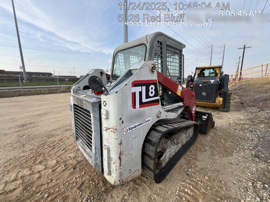 2019 Takeuchi TL8 Cab, Heat/AC, Defroster, 15" Wide Rubber Tracks, Back-up Alarm, Front & Rear Working Lights, Auxiliary Hydraulics, Two-Speed Travel, Electronic Monitoring System, Hydraulic Universal Quick Hitch 76" HD Dirt Bucket with 8 Teeth, 20.3 cubic feet Capacity