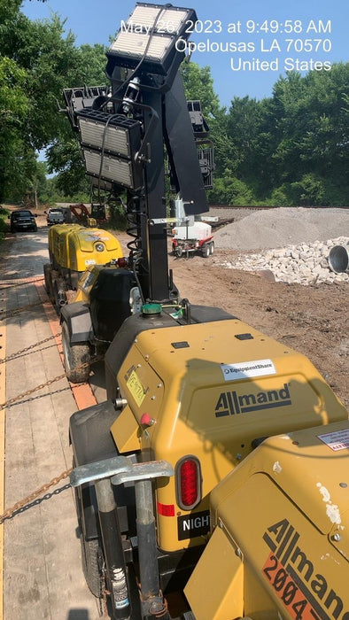 2022 Allmand NLV3GR (4) LED Light Fixture 350W, 23' Vertical Mast, 3kW Prime, Towable, Deep Sea L401, Leveling Jacks, Yanmar T4F 5.8hp