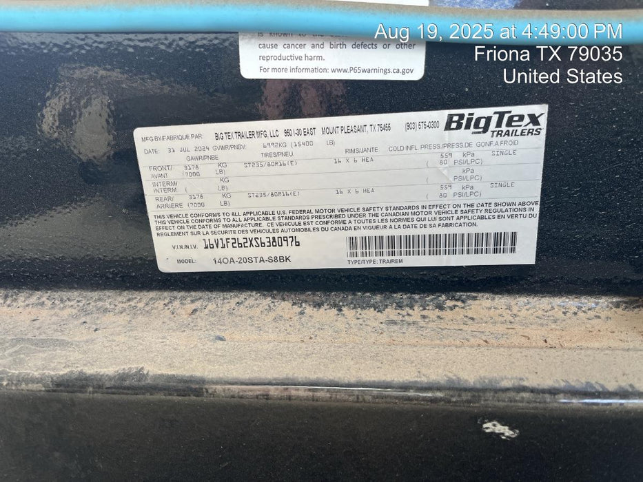 2025 BIG TEX TRAILER 14OA-20