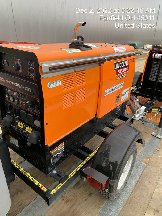 2021 Lincoln Electric Vantage 322 Vantage 322 Ready Pak 3 w/ Decals, ORANGE (includes trailer, cable rack, fender light kit) NO Telematics