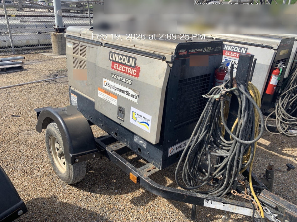 2019 Lincoln Electric Vantage 322 Welder Ready-Pak 3, Two wheel trailer, Fender and Light kit, Cable Rack