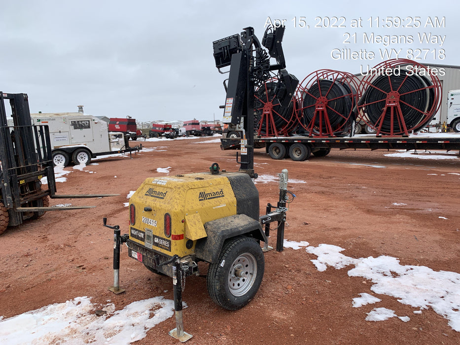 2022 Allmand NLV3GR (4) LED Light Fixture 350W, 23' Vertical Mast, 3kW Prime, Towable, Deep Sea L401, Leveling Jacks, Yanmar T4F 5.8hp