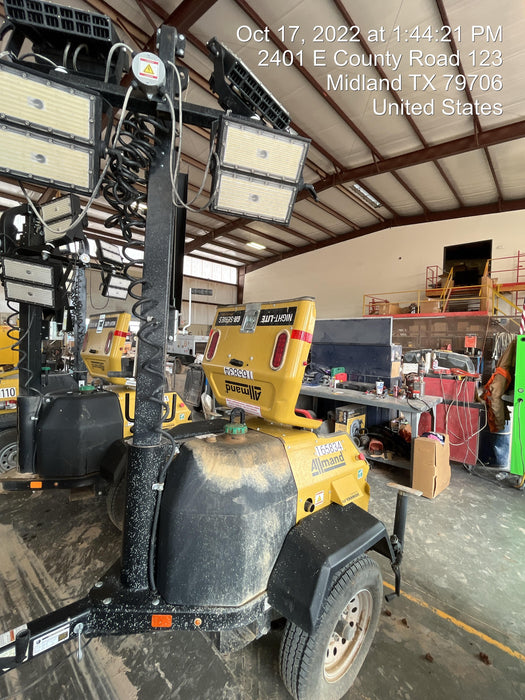 2022 Allmand NLV3GR (4) LED Light Fixture 350W, 23' Vertical Mast, 3kW Prime, Towable, ES Decals, T3