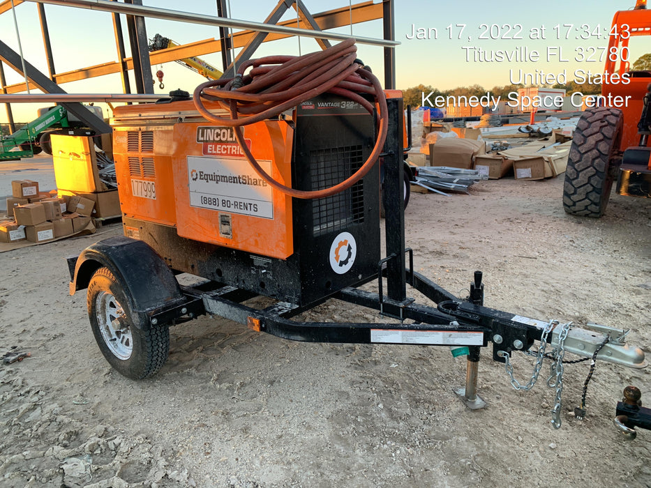 2021 Lincoln Electric Vantage 322 Vantage 322 Ready Pak 3 w/ Decals, ORANGE (includes trailer, cable rack, fender light kit) NO Telematics