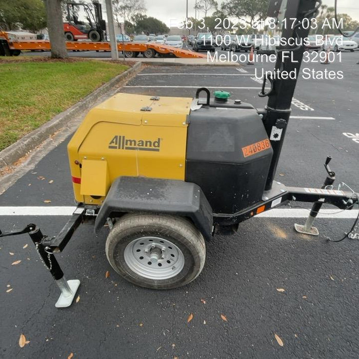 2022 Allmand NLV3GR (4) LED Light Fixture 350W, 23' Vertical Mast, 3kW Prime, Towable, Deep Sea L401, Leveling Jacks, Yanmar T4F 5.8hp