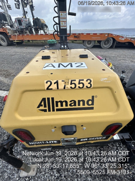 2022 Allmand NLV3GR (4) LED Light Fixture 350W, 23' Vertical Mast, 3kW Prime, Towable, Deep Sea L401, Leveling Jacks, Yanmar T4F 5.8hp