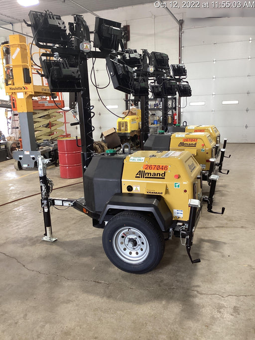 2022 Allmand NLV3GR (4) LED Light Fixture 350W, 23' Vertical Mast, 3kW Prime, Towable, ES Decals, T3