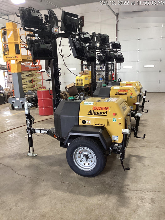 2022 Allmand NLV3GR (4) LED Light Fixture 350W, 23' Vertical Mast, 3kW Prime, Towable, ES Decals, T3