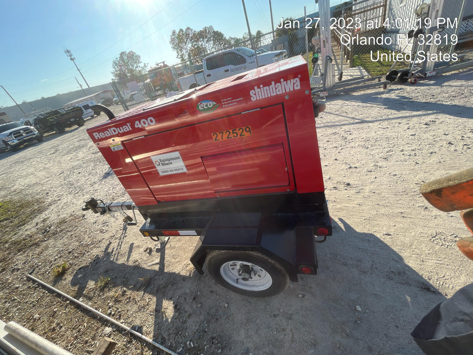 2022 Shindaiwa DGW400MDL Kubota D902 Engine, 23 HP, Dual Op Welder, Wire, Arc, Droop Stick, Tig, and CC Stick Functionality, Simulphase, 3 Phase and 1 Phase Gen Output, Single Axle NB Trlr, Slr Trckl Chrg 12V 12W, Fire Ext