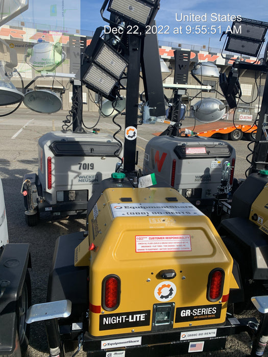 2022 Allmand NLV3GR (4) LED Light Fixture 350W, 23' Vertical Mast, 3kW Prime, Towable, ES Decals, T3