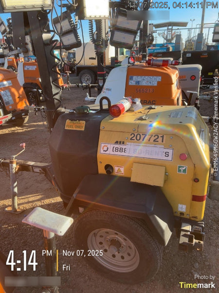2022 Allmand NLV3GR (4) LED Light Fixture 350W, 23' Vertical Mast, 3kW Prime, Towable, Deep Sea L401, Leveling Jacks, Yanmar T4F 5.8hp
