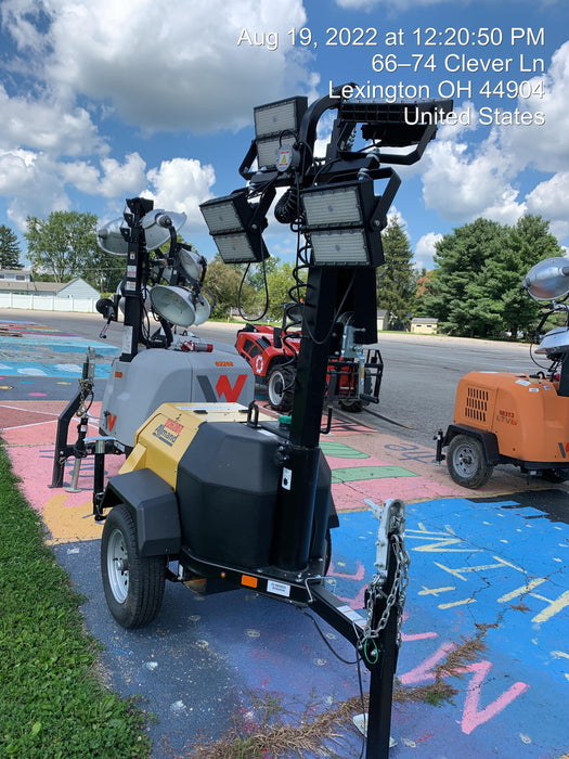 2022 Allmand NLV3GR (4) LED Light Fixture 350W, 23' Vertical Mast, 3kW Prime, Towable, Deep Sea L401, Leveling Jacks, Yanmar T4F 5.8hp