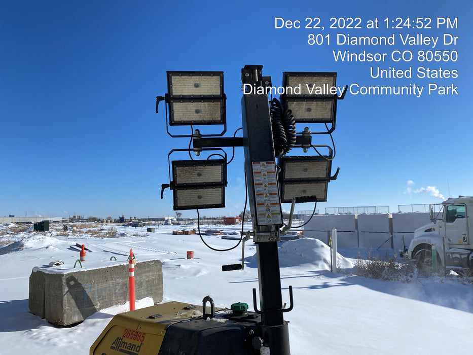 2022 Allmand NLV3GR (4) LED Light Fixture 350W, 23' Vertical Mast, 3kW Prime, Towable, ES Decals, T3