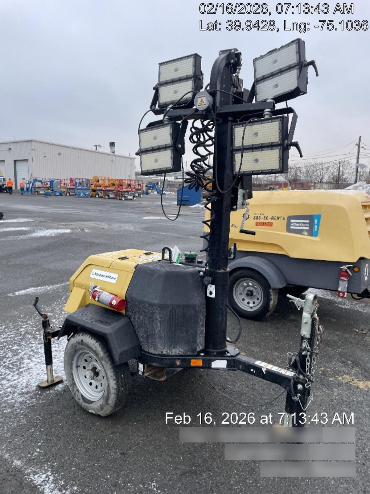 2022 Allmand NLV3GR (4) LED Light Fixture 350W, 23' Vertical Mast, 3kW Prime, Towable, ES Decals, T3