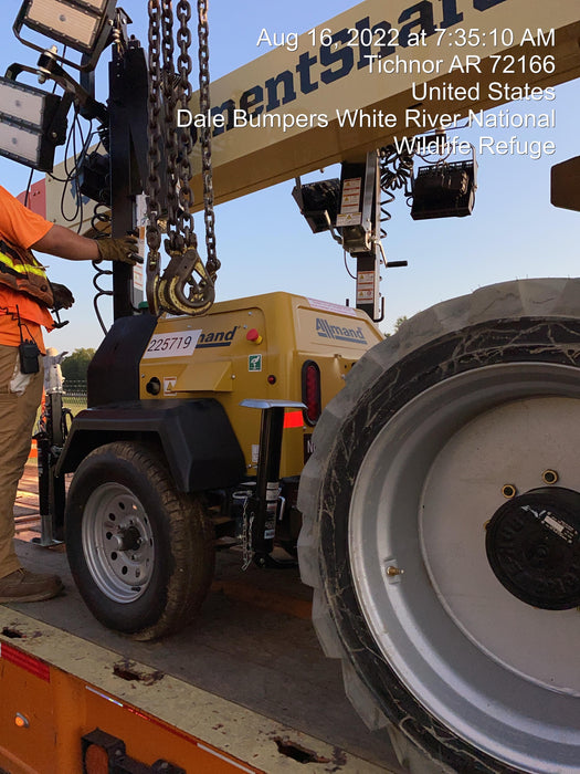 2022 Allmand NLV3GR (4) LED Light Fixture 350W, 23' Vertical Mast, 3kW Prime, Towable, Deep Sea L401, Leveling Jacks, Yanmar T4F 5.8hp