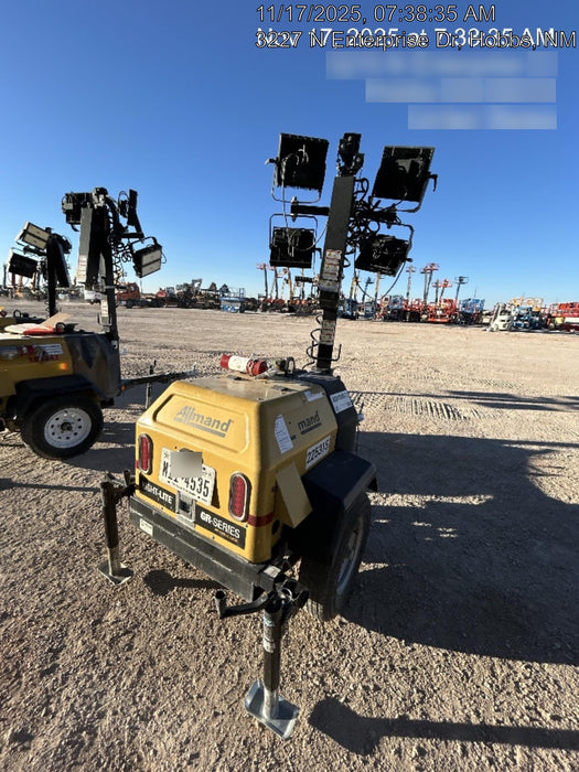 2022 Allmand NLV3GR (4) LED Light Fixture 350W, 23' Vertical Mast, 3kW Prime, Towable, Deep Sea L401, Leveling Jacks, Yanmar T4F 5.8hp