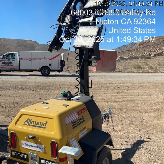 2022 Allmand NLV3GR (4) LED Light Fixture 350W, 23' Vertical Mast, 3kW Prime, Towable, ES Decals, T3