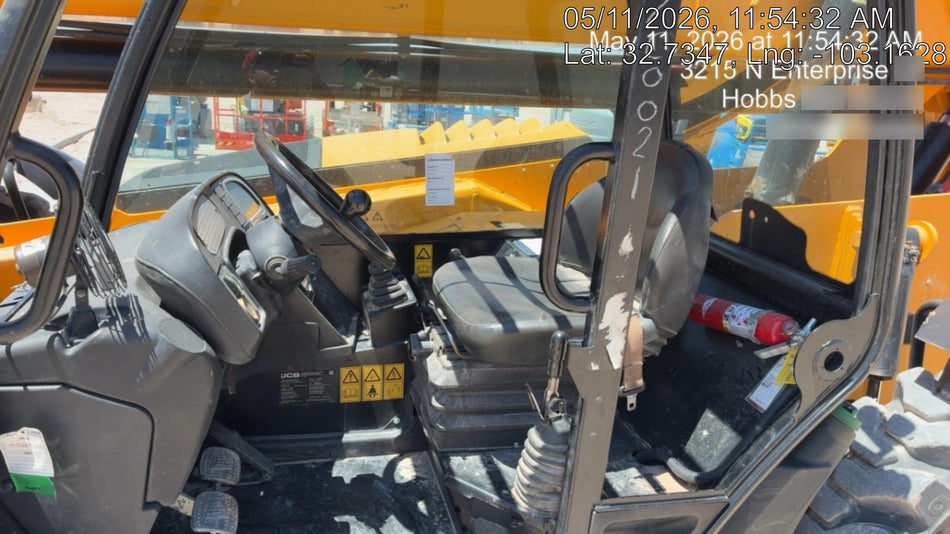 2019 JCB 512-56 74 HP w/Open ROPS, Beacon, Aux Hydraulics, Worklights, Solid Tires w/60" Carriage/Forks