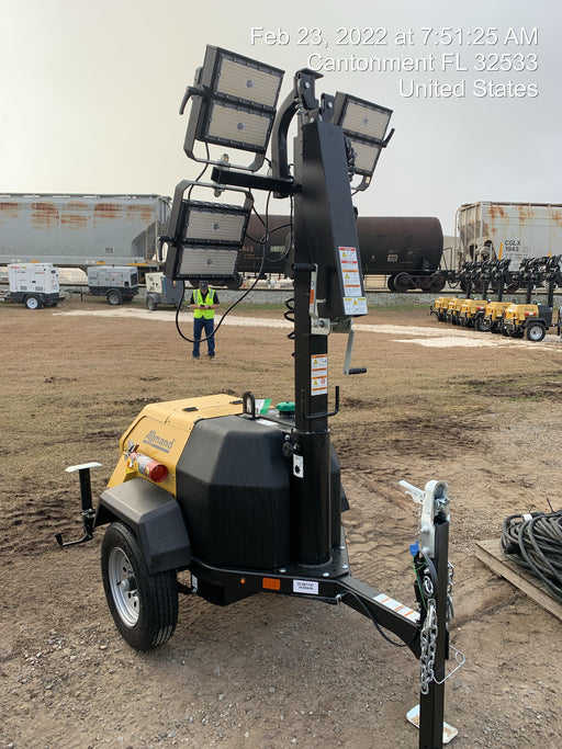 2022 Allmand NLV3GR (4) LED Light Fixture 350W, 23' Vertical Mast, 3kW Prime, Towable, Deep Sea L401, Leveling Jacks, Yanmar T4F 5.8hp