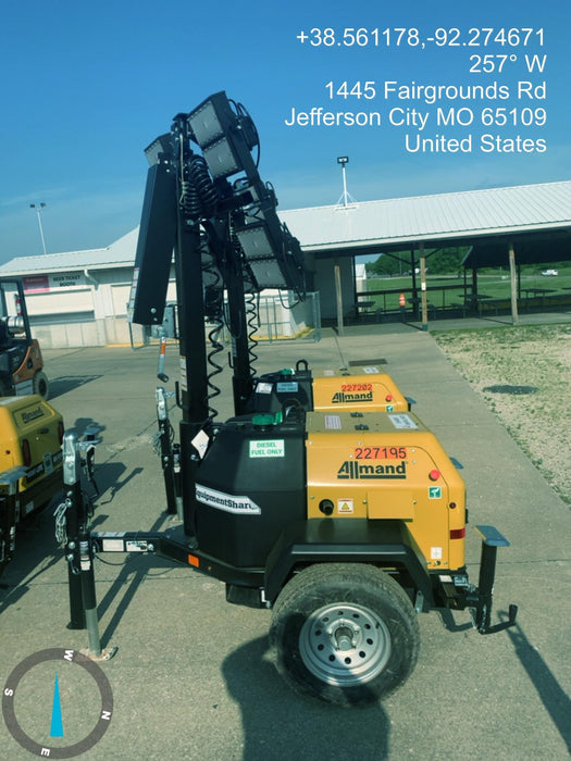 2022 Allmand NLV3GR (4) LED Light Fixture 350W, 23' Vertical Mast, 3kW Prime, Towable, Deep Sea L401, Leveling Jacks, Yanmar T4F 5.8hp