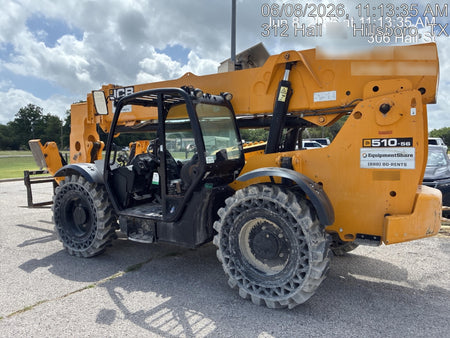 2019 JCB 510-56 Open ROPS, 74 HP, Solid Tires, Worklights, Beacon, Aux Hydraulics, Lifting Eye 66" Carriage/60" Forks