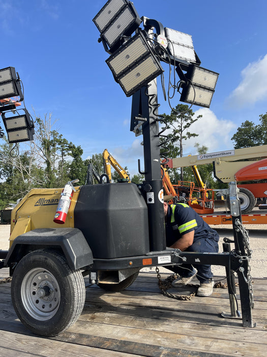 2022 Allmand NLV3GR (4) LED Light Fixture 350W, 23' Vertical Mast, 3kW Prime, Towable, Deep Sea L401, Leveling Jacks, Yanmar T4F 5.8hp