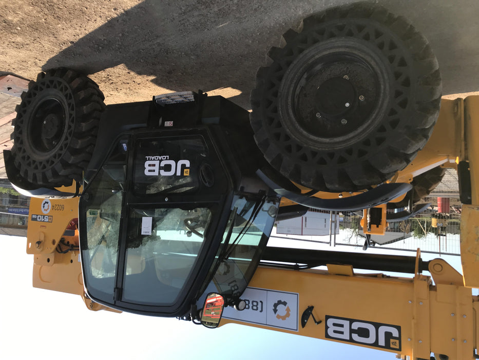 2020 JCB 510-56 Cab/Heat/Air, 74 HP, Solid Tires, STD Worklight, Beacon, Aux Hydraulics, Lifting Eye, Back up Alarm w/66" Carriage/60" Forks
