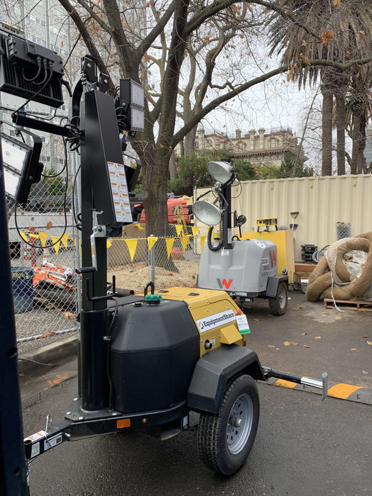 2022 Allmand NLV3GR (4) LED Light Fixture 350W, 23' Vertical Mast, 3kW Prime, Towable, Deep Sea L401, Leveling Jacks, Yanmar T4F 5.8hp