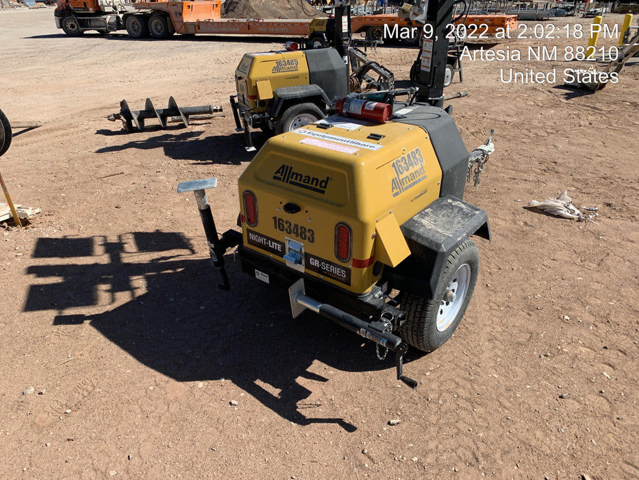 2021 Allmand NLV3GR (4) LED Light Fixture 350W, 23' Vertical Mast, 3kW Prime, Towable, Deep Sea L401, Leveling Jacks, Yanmar T4F 5.8hp