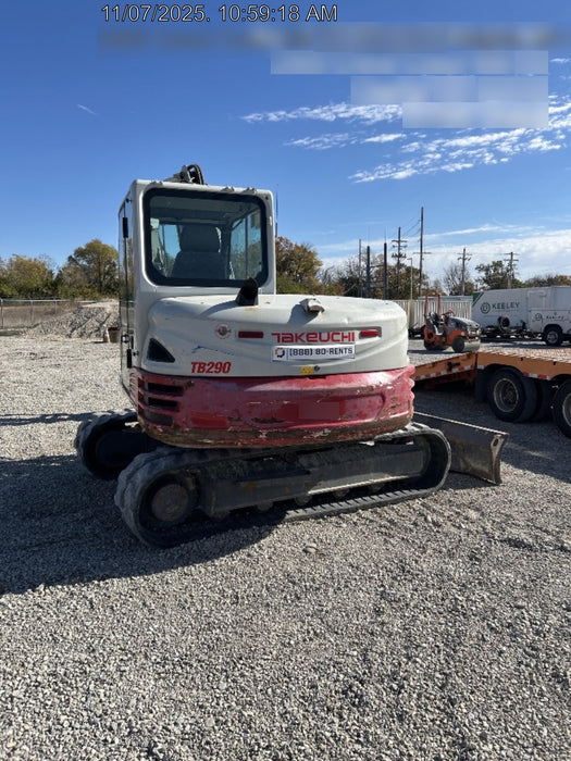 2019 Takeuchi TB290 Cab/Heat/AC Rubber tracks, Dozer blade, Travel alarm, Auxiliary hydraulics w/Manual QC, Hydraulic thumb, 18", 24", and 36" Buckets